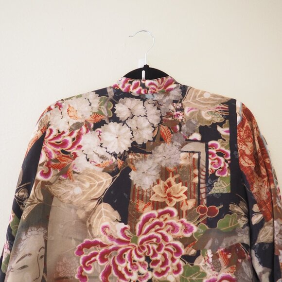Citron Santa Monica Floral Japanese Geisha Button Down Blouse sz S - Picture 7 of 7